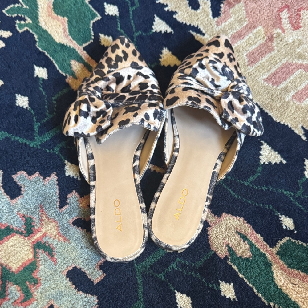 ALDO Leopard Knot-Front Pointed Mules in Beige and Black